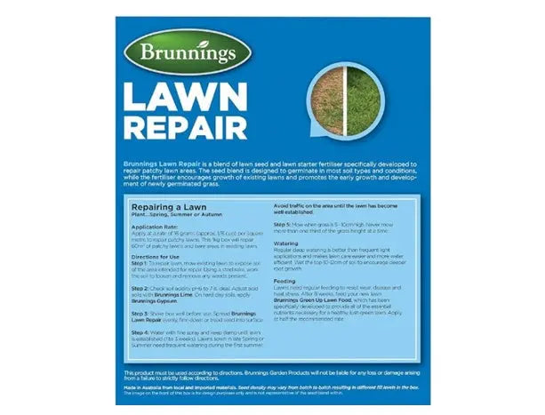 Brunnings Lawn Repair 1kg – Seed & Starter Fertiliser for Bare Lawn Patches
