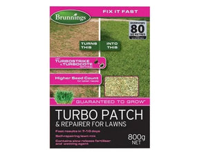 Brunnings Turbo Patch Repairer 800 g – Fast Lawn Patch Fix with Seed & Fertiliser Bonnyrigg Produce & Garden Supplies