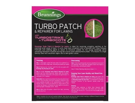 Brunnings Turbo Patch Repairer 800 g – Fast Lawn Patch Fix with Seed & Fertiliser Bonnyrigg Produce & Garden Supplies