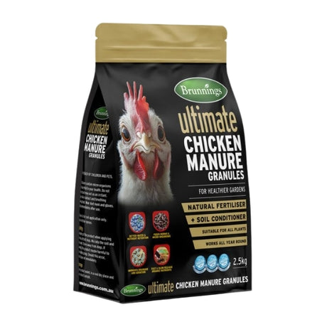 Brunnings Ultimate Chicken Manure Granules 2.5kg organic fertiliser bag
