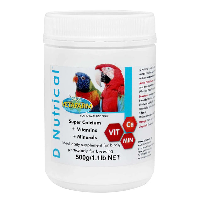 Vetafarm D Nutrical 500g – Triple Calcium, Vitamin & Mineral Supplement for Birds