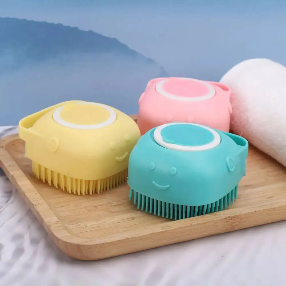 Dog Bathing & Massage Brush: Soft Silicone Brush with Shampoo Dispenser
