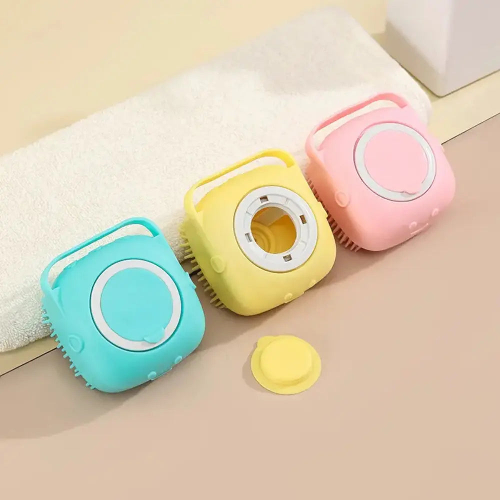 Dog Bathing & Massage Brush: Soft Silicone Brush with Shampoo Dispenser