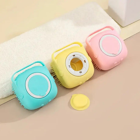 Dog Bathing & Massage Brush: Soft Silicone Brush with Shampoo Dispenser
