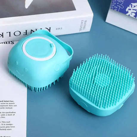 Dog Bathing & Massage Brush: Soft Silicone Brush with Shampoo Dispenser