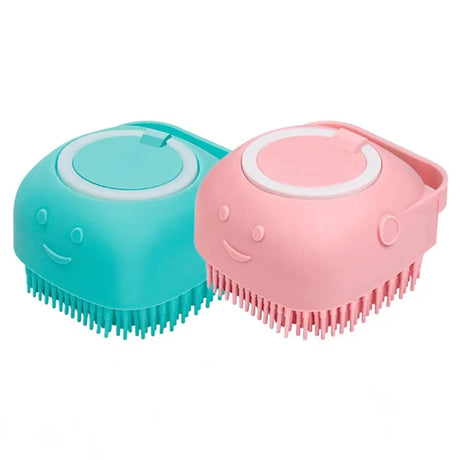 Dog Bathing &amp; Massage Brush: Soft Silicone Brush with Shampoo Dispenser