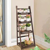 Folding 4 Tier Ladder Shelf Storage Shelving Unit Wooden Bookcase