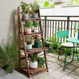 Folding 4 Tier Ladder Shelf Storage Shelving Unit Wooden Bookcase