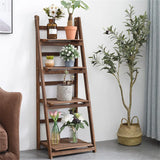 Folding 4 Tier Ladder Shelf Storage Shelving Unit Wooden Bookcase