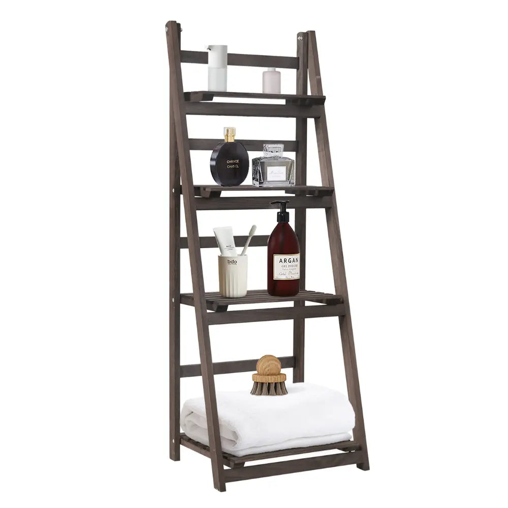 Folding 4 Tier Ladder Shelf Storage Shelving Unit Wooden Bookcase