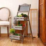 Folding Ladder 3 Tier Plant Stand Garden Flower Pot Holder Shelf with Chalkboard