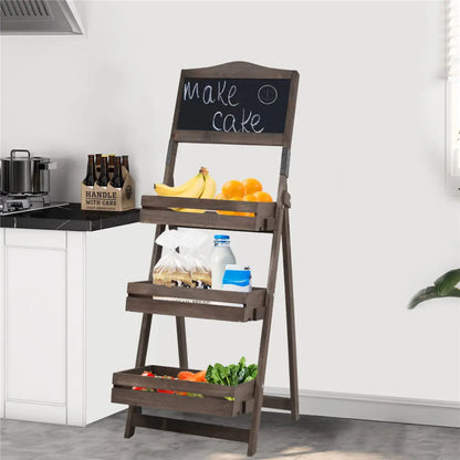 Folding Ladder 3 Tier Plant Stand Garden Flower Pot Holder Shelf with Chalkboard