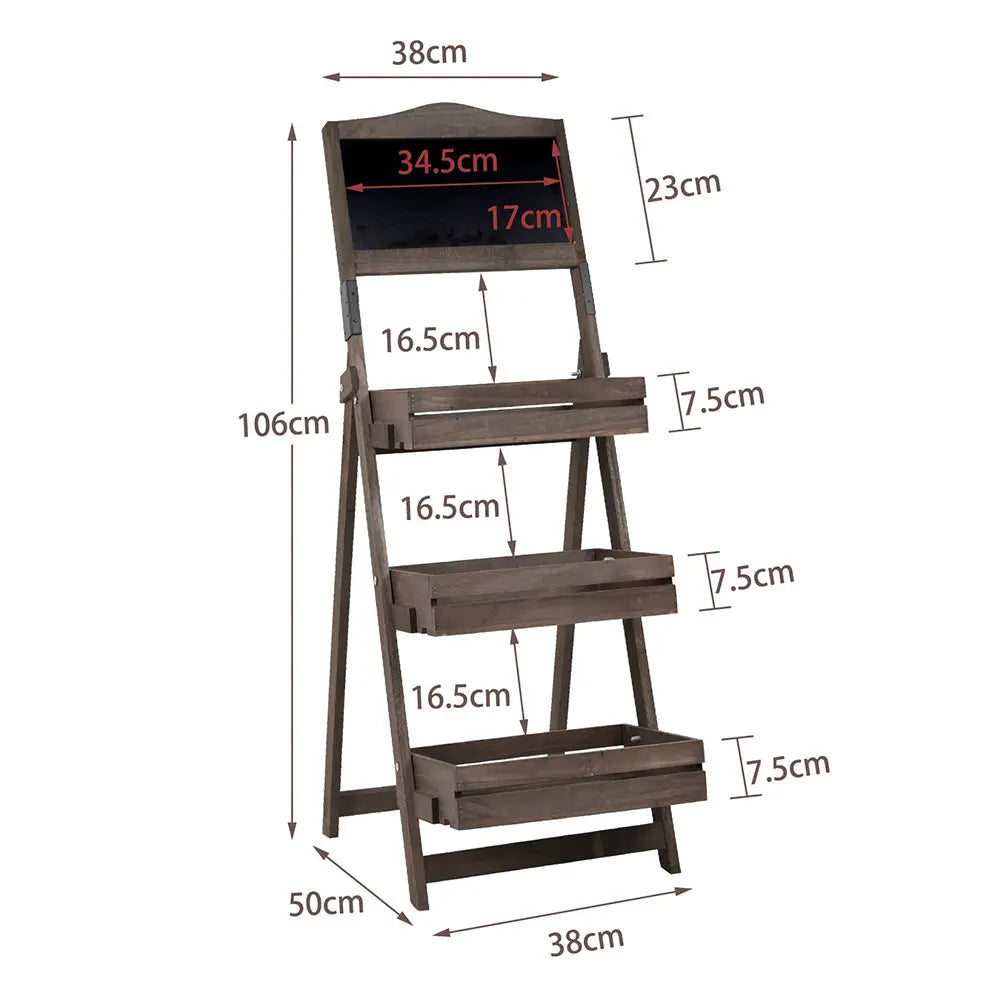 Folding Ladder 3 Tier Plant Stand Garden Flower Pot Holder Shelf with Chalkboard