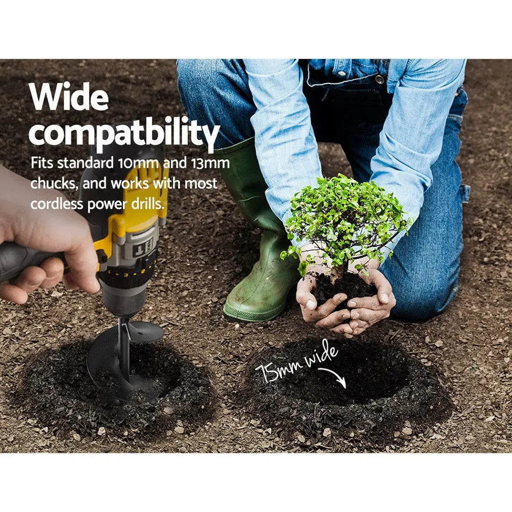 GIANTZ Power Garden Auger Small Earth Planter 75 X 600MM Black Bonnyrigg Produce & Garden Supplies