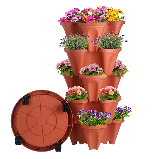 GREENHAVEN 5-Tier Stackable Planter, Indoor and Outdoor Gardening Planter with Removable Wheels and Tools