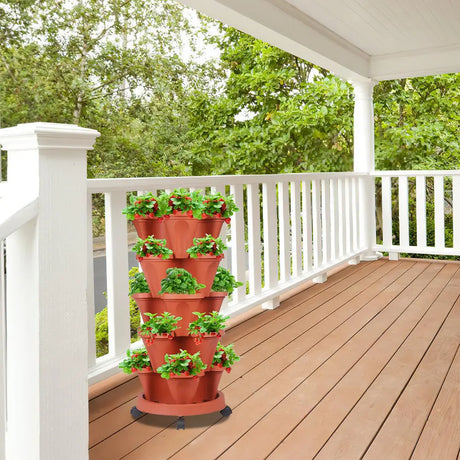 GREENHAVEN 5-Tier Stackable Planter, Indoor and Outdoor Gardening Planter with Removable Wheels and Tools