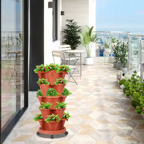GREENHAVEN 5-Tier Stackable Planter, Indoor and Outdoor Gardening Planter with Removable Wheels and Tools