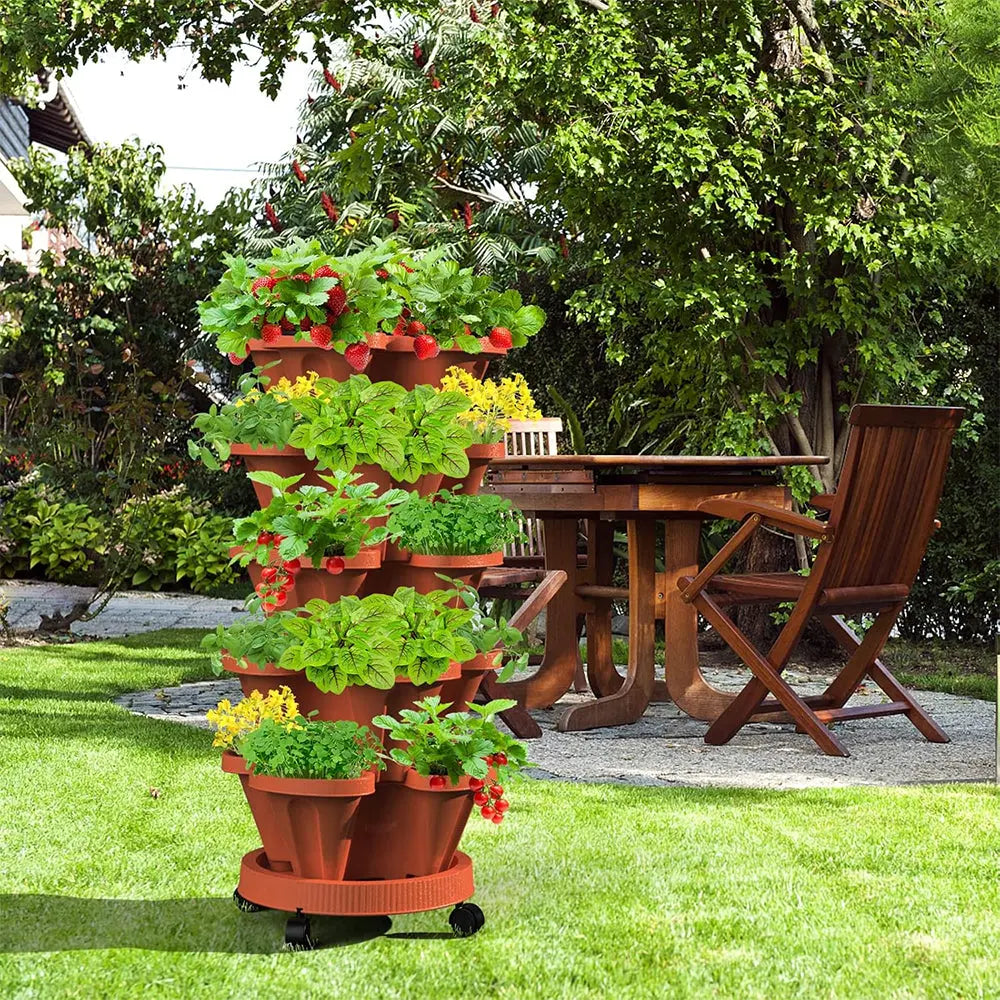 GREENHAVEN 5-Tier Stackable Planter, Indoor and Outdoor Gardening Planter with Removable Wheels and Tools
