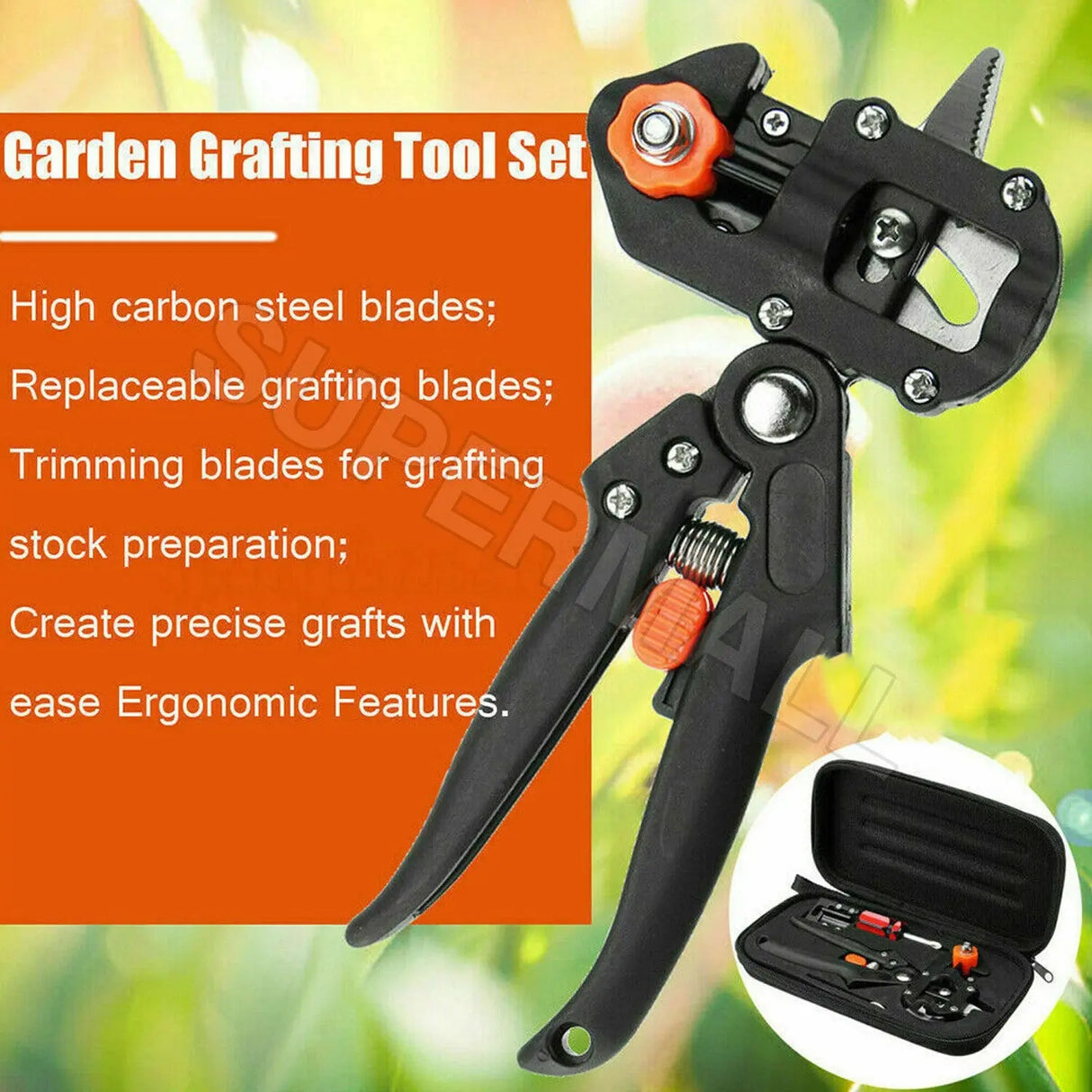 Garden Grafting Tool Kit for Fruit Trees: Grafting Pruner, Blades and Carry Case in One Set