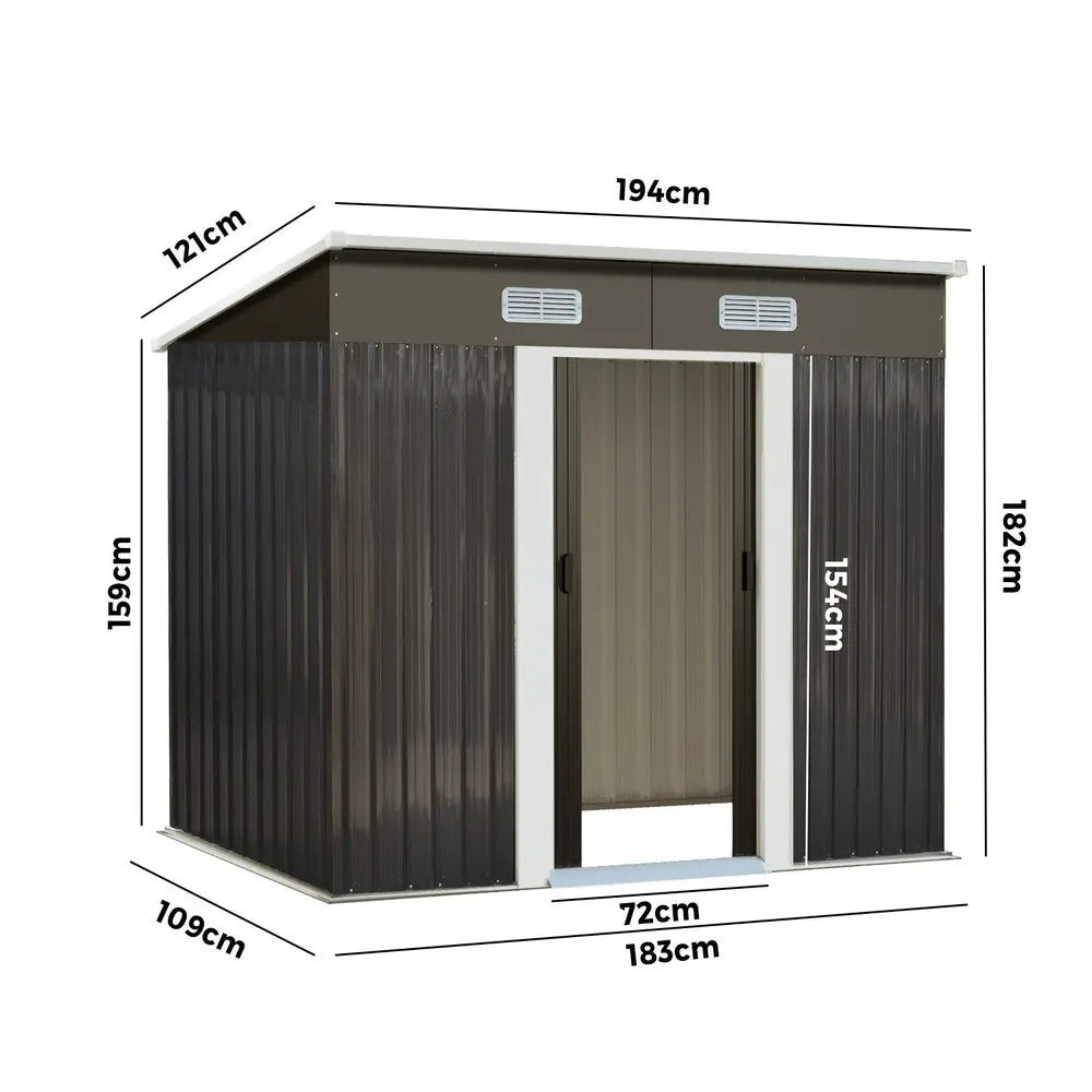 Garden Shed Workshop Cabin Metal House 1.94 by 1.21 m