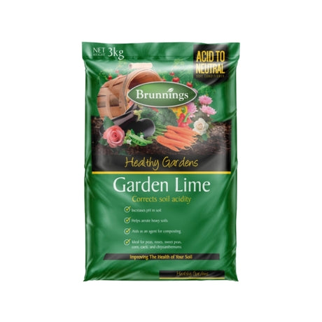 Brunnings Garden Lime 3kg bag for soil pH correction in Australian gardens