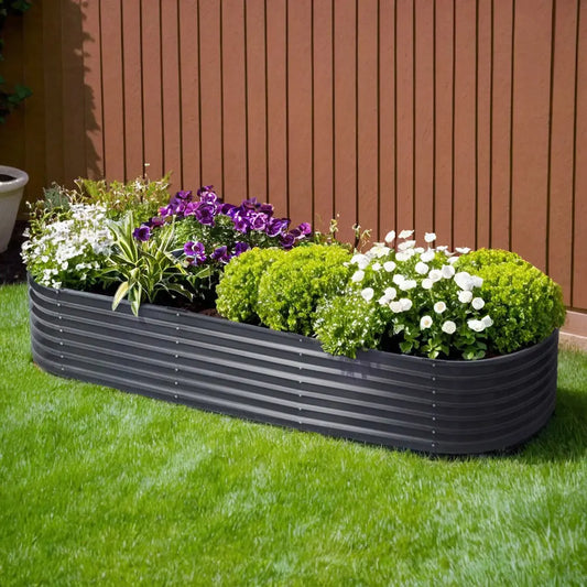 Green Fingers Garden Bed 240X80X42cm Oval Planter Box Raised Container Galvanised Bonnyrigg Produce & Garden Supplies