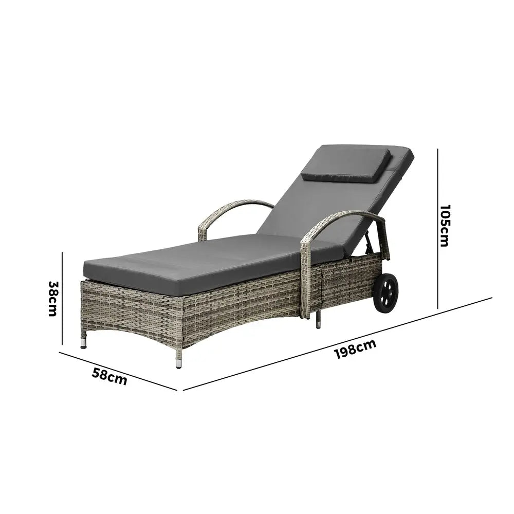 Grey Sun Lounger with Wheels