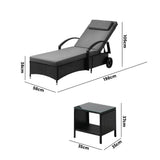 Grey and Black Wheeled Sun Lounger and Table Patio Set