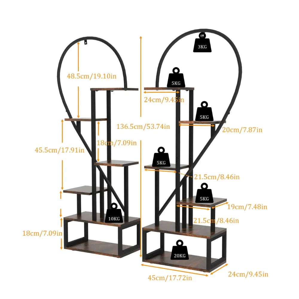 Heart Shaped Plant Shelf Holder 6 Tiers Metal Indoor Plant Stand