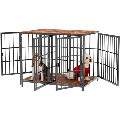 Furniture Style Dog Crate Side Table – Indoor Kennel with Four Doors
