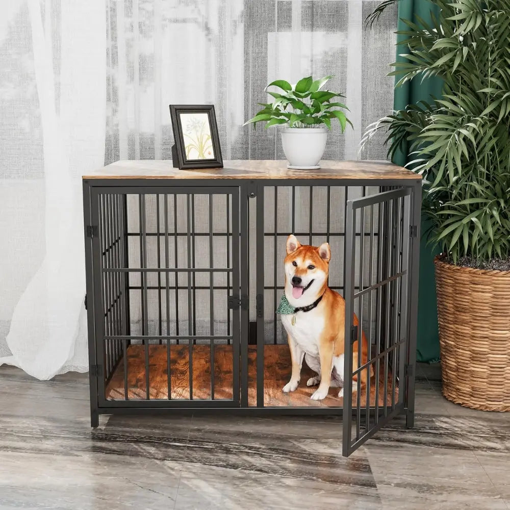 Heavy Duty Furniture Style Dog Cage Side Table Indoor Kennel Crate ...