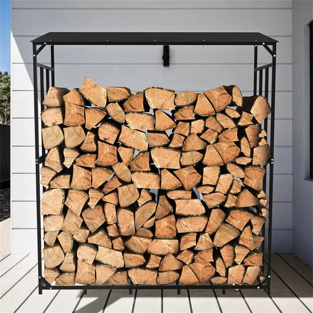 Heavy-Duty Outdoor Firewood Rack with Top Cover – 300kg Metal Log Storage
