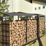 Heavy Duty Outdoor Firewood Storage Metal Log Rack with Top Cover