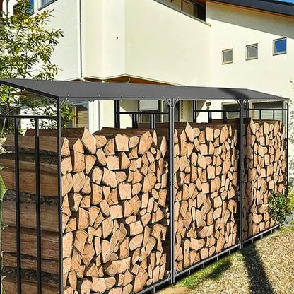 Heavy Duty Outdoor Firewood Storage Metal Log Rack with Top Cover