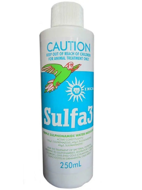 Inca Sulfa 3 250mL: Triple Sulphonamide Water Medication for Ornamental Cage Birds