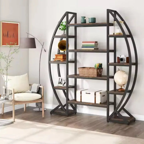 Industrial Large Plant Stand Multilayer Garden Flower Rack Bookshelf Half Moon Shaped