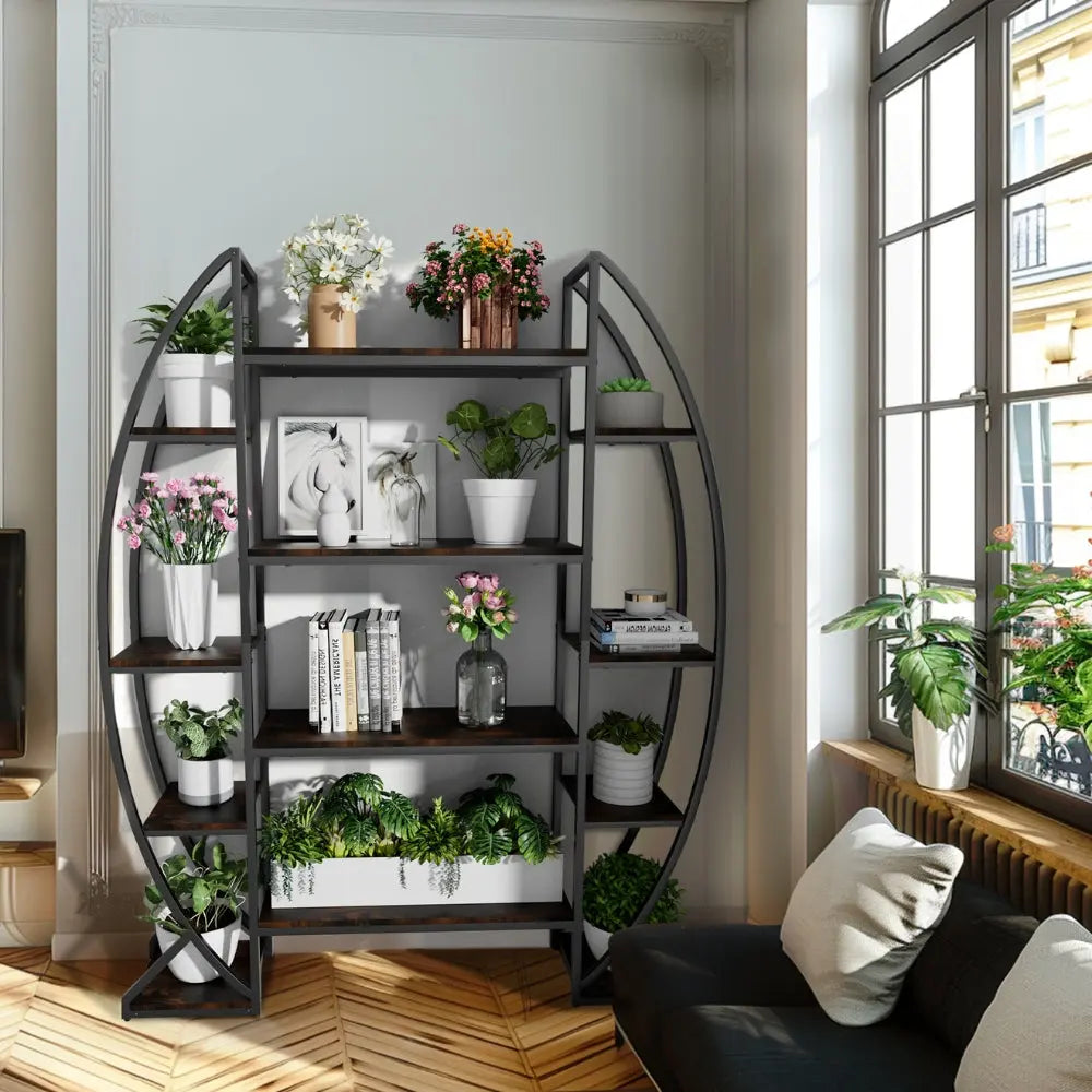 Industrial Large Plant Stand Multilayer Garden Flower Rack Bookshelf Half Moon Shaped