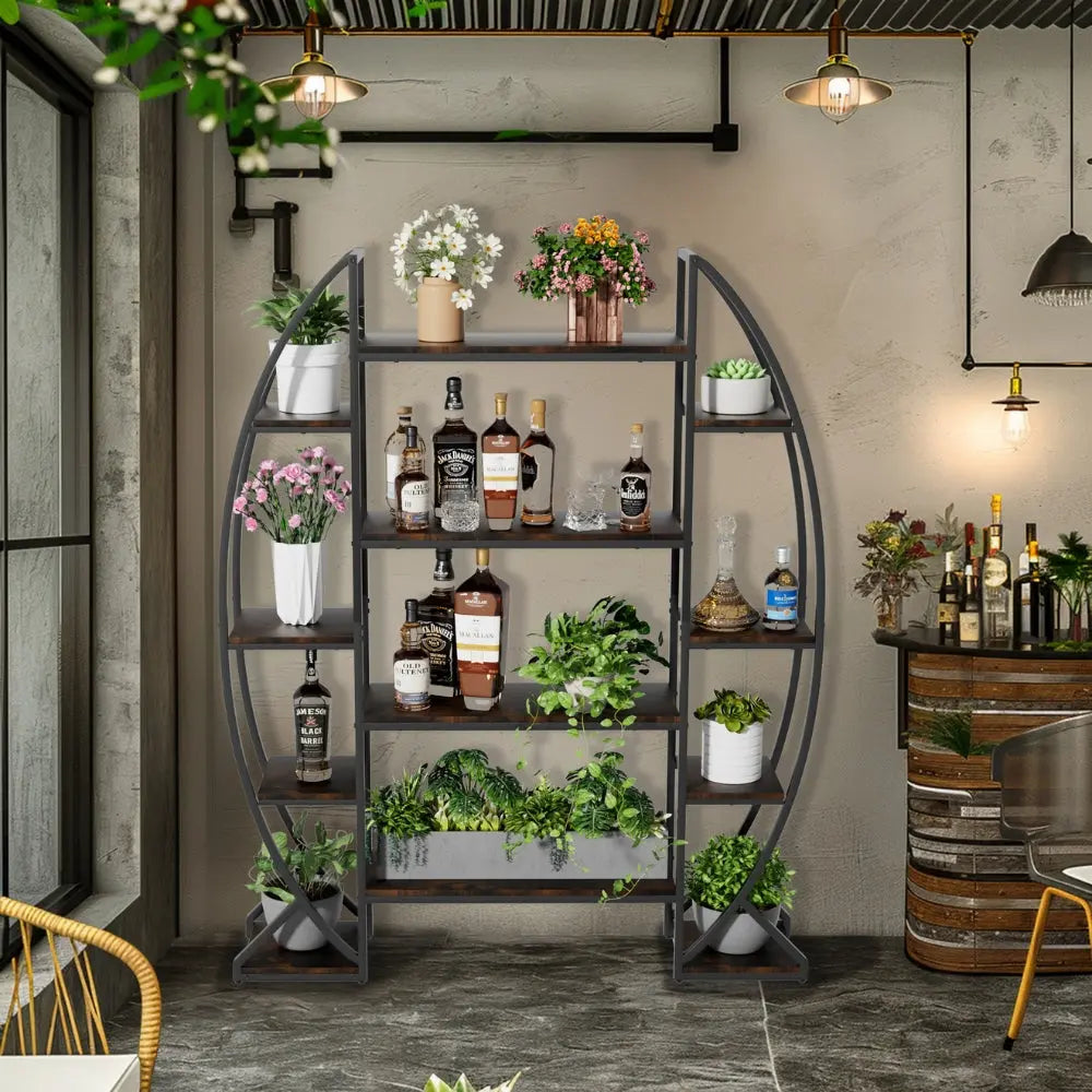 Industrial Large Plant Stand Multilayer Garden Flower Rack Bookshelf Half Moon Shaped