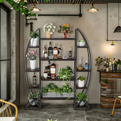 Industrial Large Plant Stand Multilayer Garden Flower Rack Bookshelf Half Moon Shaped
