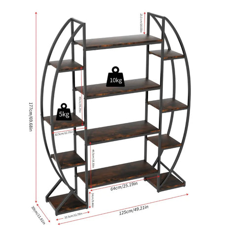 Industrial Large Plant Stand Multilayer Garden Flower Rack Bookshelf Half Moon Shaped