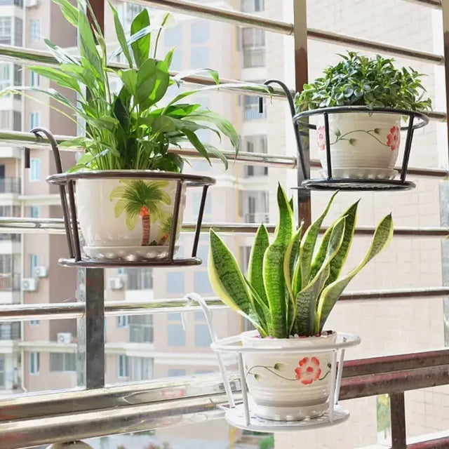  Iron Art Hanging Basket Flower Pot Holder – Balcony Rail Planter
