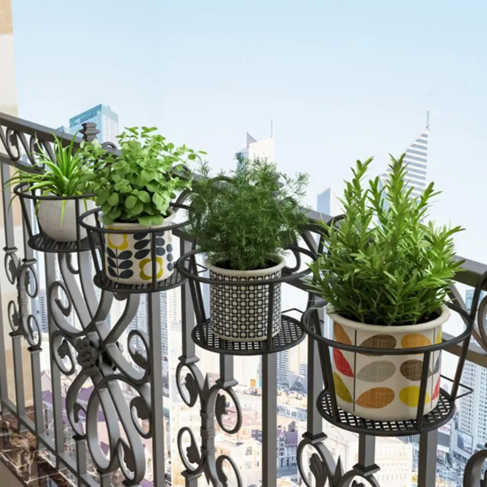  Iron Art Hanging Basket Flower Pot Holder – Balcony Rail Planter
