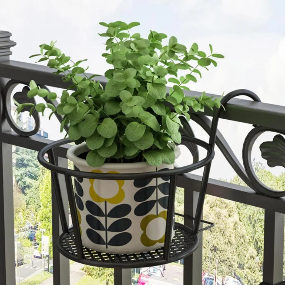  Iron Art Hanging Basket Flower Pot Holder – Balcony Rail Planter
