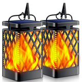 LUMIRO 2 Pack Flickering Flame Solar Garden Pendant Lights - Realistic Flames