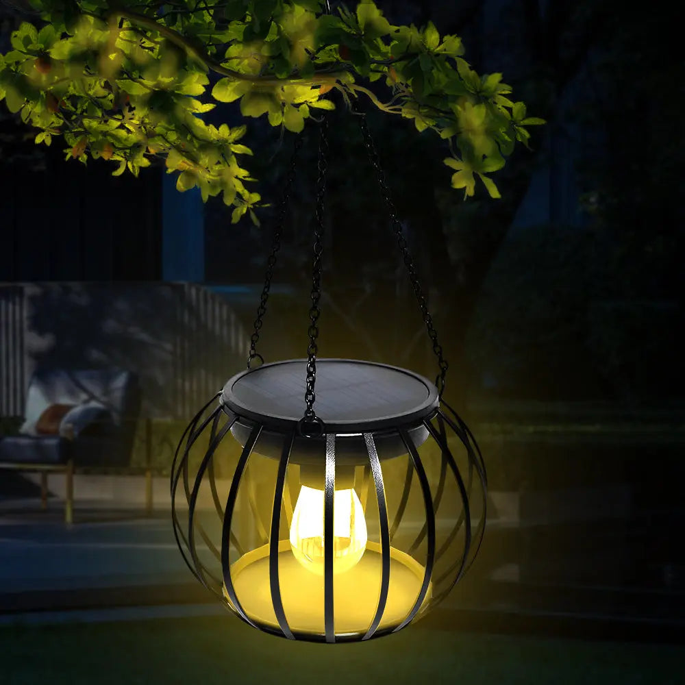 LUMIRO 2 Pack Outdoor Solar Hanging Lights Pumpkin Decorative Lantern
