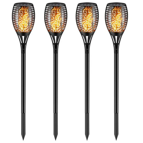 LUMIRO 4 Pack 12 LED Outdoor Flickering Flame Solar Pathway Lights