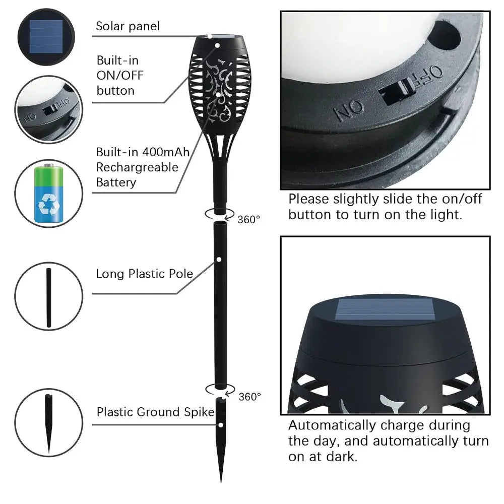 LUMIRO 4 Pack 12 LED Outdoor Flickering Flame Solar Pathway Lights