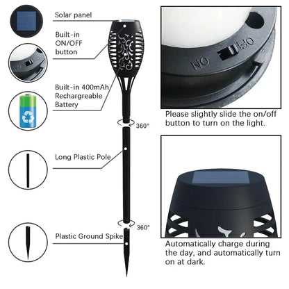 LUMIRO 4 Pack 12 LED Outdoor Flickering Flame Solar Pathway Lights