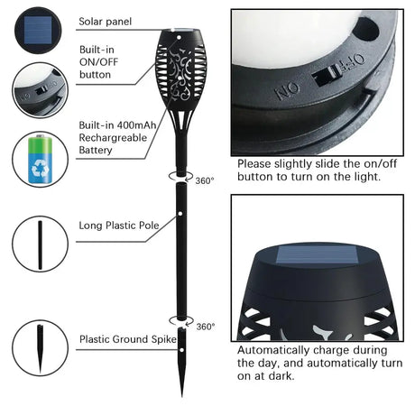 LUMIRO 4 Pack 12 LED Outdoor Flickering Flame Solar Pathway Lights