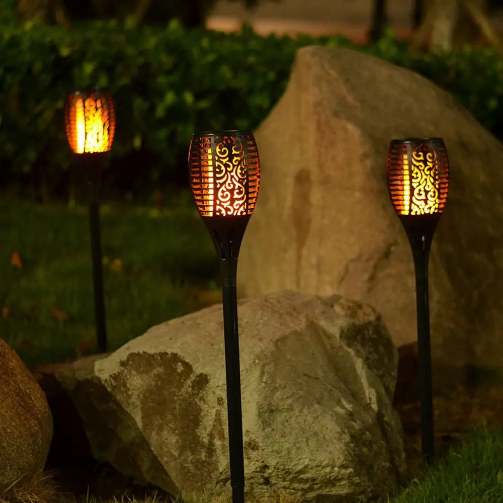 LUMIRO 4 Pack 12 LED Outdoor Flickering Flame Solar Pathway Lights